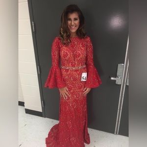 Long sleeve red, open back, jovani